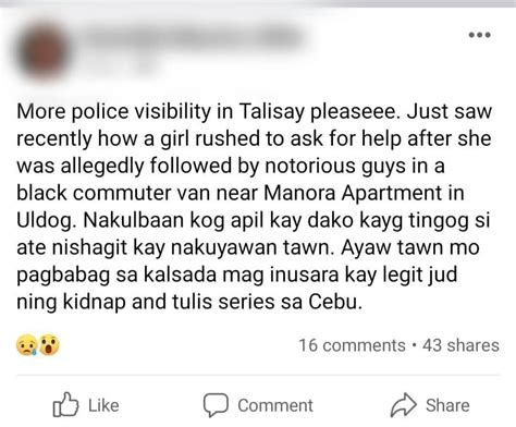 Talisay City resident, who posted unverified report online, to be.